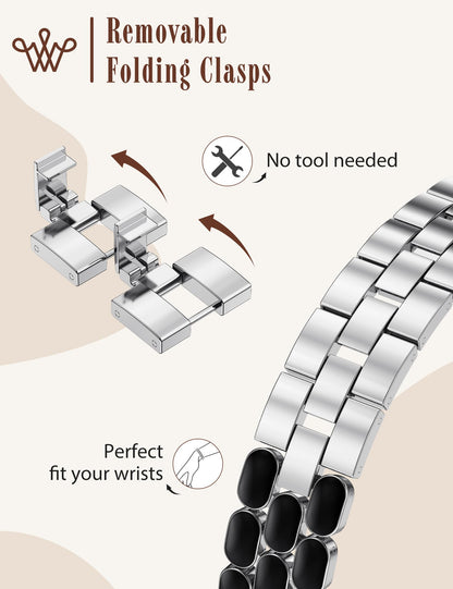 Wearlizer Metal Bracelet Compatible with Apple Watch Bands for Women 44/45/46/49/42mm, Gold Dressy Jewelry Enamel Silver Stainless Steel Strap for iWatch Band Ultra SE Series 11/10/9/8/7/6/5/4/3/2/1