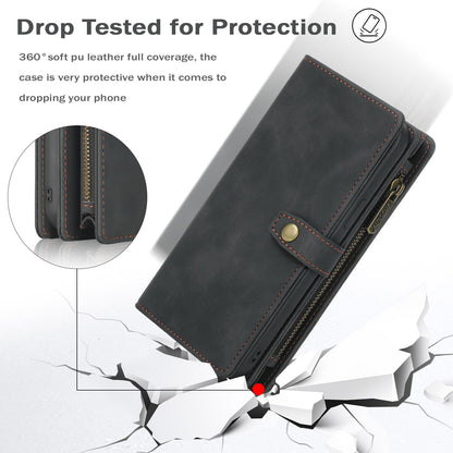 TwoHead for Samsung Galaxy S24 Ultra Wallet Case with Card Holder, Detachable Magnetic Phone Case for S24 Ultra,PU Leather All-Round Protective Phone Case Wallet with Wrist Strap,Black