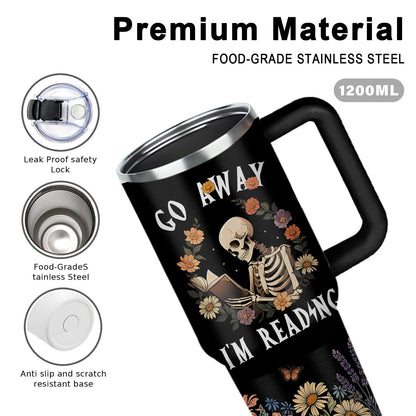 WWHSAI Skull Floral Tumbler 40oz with Lid & Straw - Go Away I'm Reading Skeleton Reading Gifts, Halloween Christmas Ghostface Decoration Horror Gifts Idea for Men Women Gothic Skulls