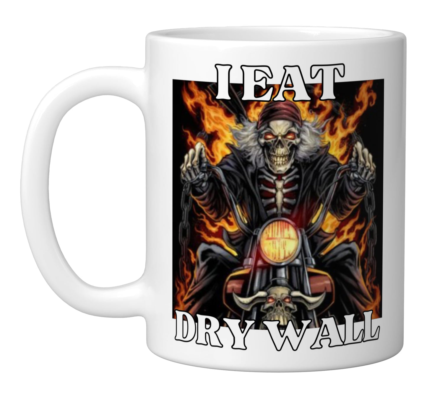 I Eat Drywall Funny Cringe Hard Skeleton Meme Ceramic Mug, White