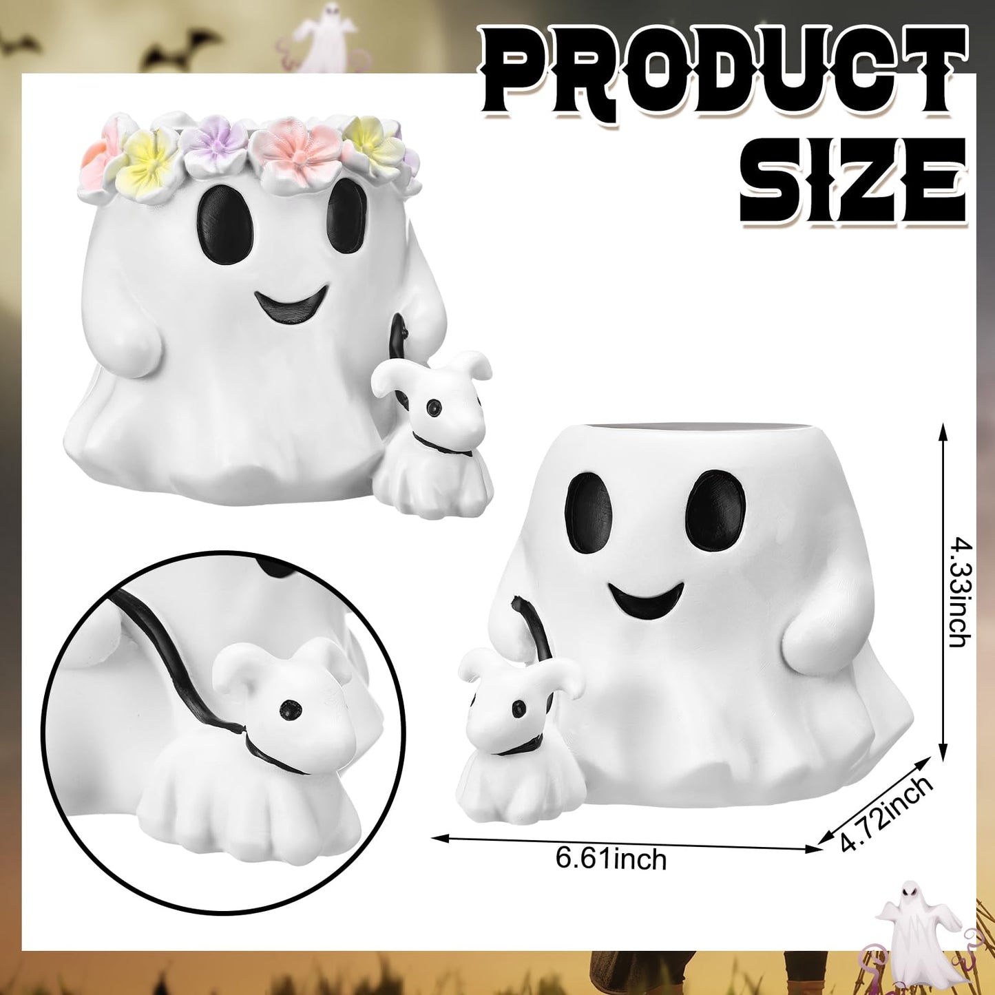 Chunful 2 Pcs Ghost Bucket Decor Halloween Couple Ghost Table Decoration Halloween Candy Bowl Planter Vase Centerpieces for Home Office Shelf