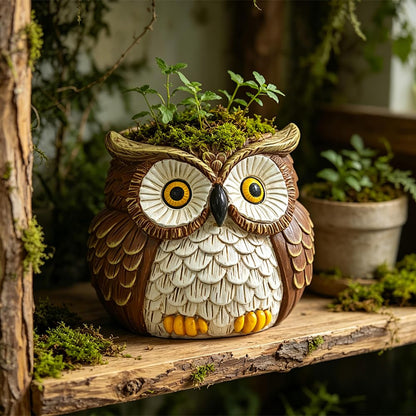 Hand Painted Owl Planter, Owl Plant Pots with Drainage, Garden Succulent Flower Pot for Small Plants, Forest Bird Figurines Home office Decor for Desk Table shelf Patio, Gift for Women Plant Lovers