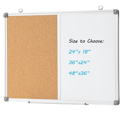 DexBoard Cork Board and Whiteboard Combination, 24" x 18" Bulletin & Magnetic Dry Erase Board for Wall, Vision Board for Home, Office, School, Silver Aluminum Frame
