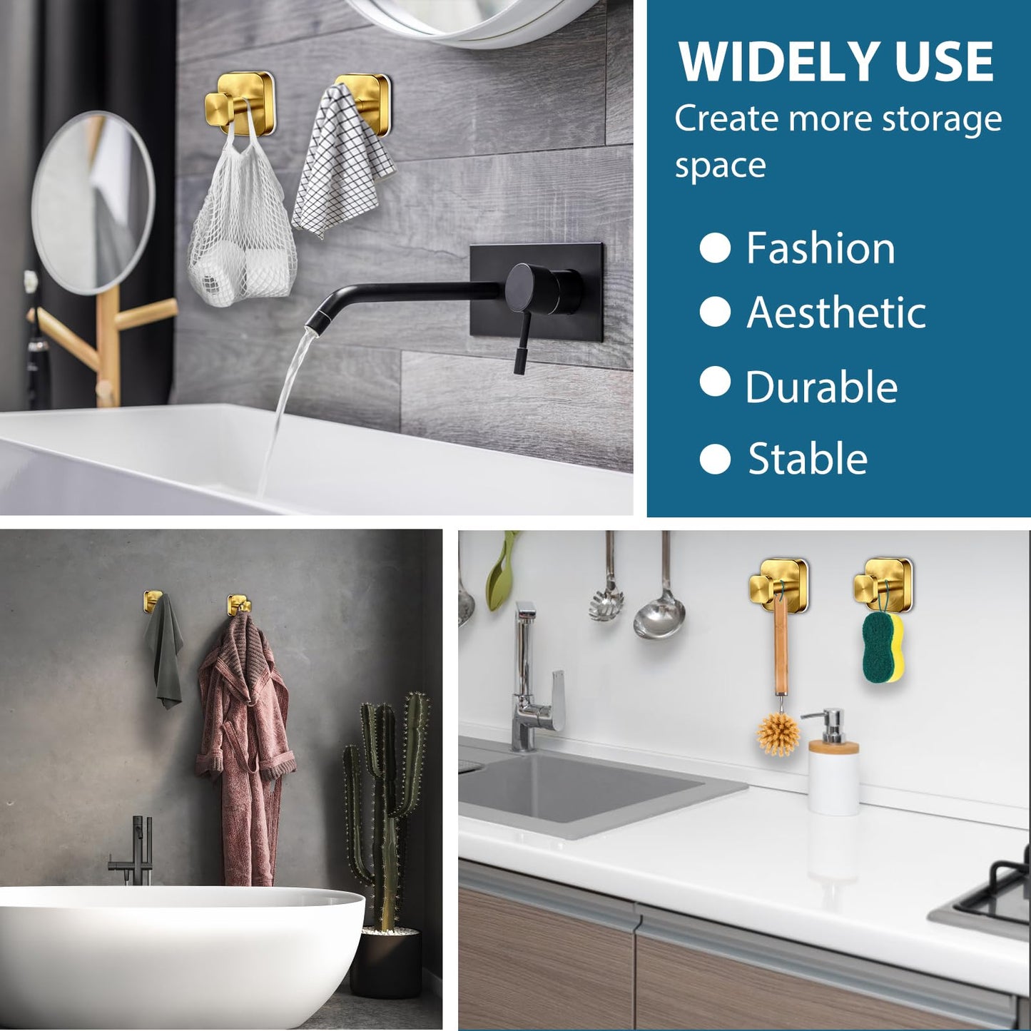 AbluFirst Suction Cup Hooks for Shower,No-Drill Removable Duty Shower Suction Cup Wreath Hooks for Bathroom Wall, Glass, Windows,Mirrors Kitchen to Hang Towels,Robes,Coat, Loofah-Gold(4 Pack)