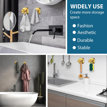 AbluFirst Suction Cup Hooks for Shower,No-Drill Removable Duty Shower Suction Cup Wreath Hooks for Bathroom Wall, Glass, Windows,Mirrors Kitchen to Hang Towels,Robes,Coat, Loofah-Gold(4 Pack)