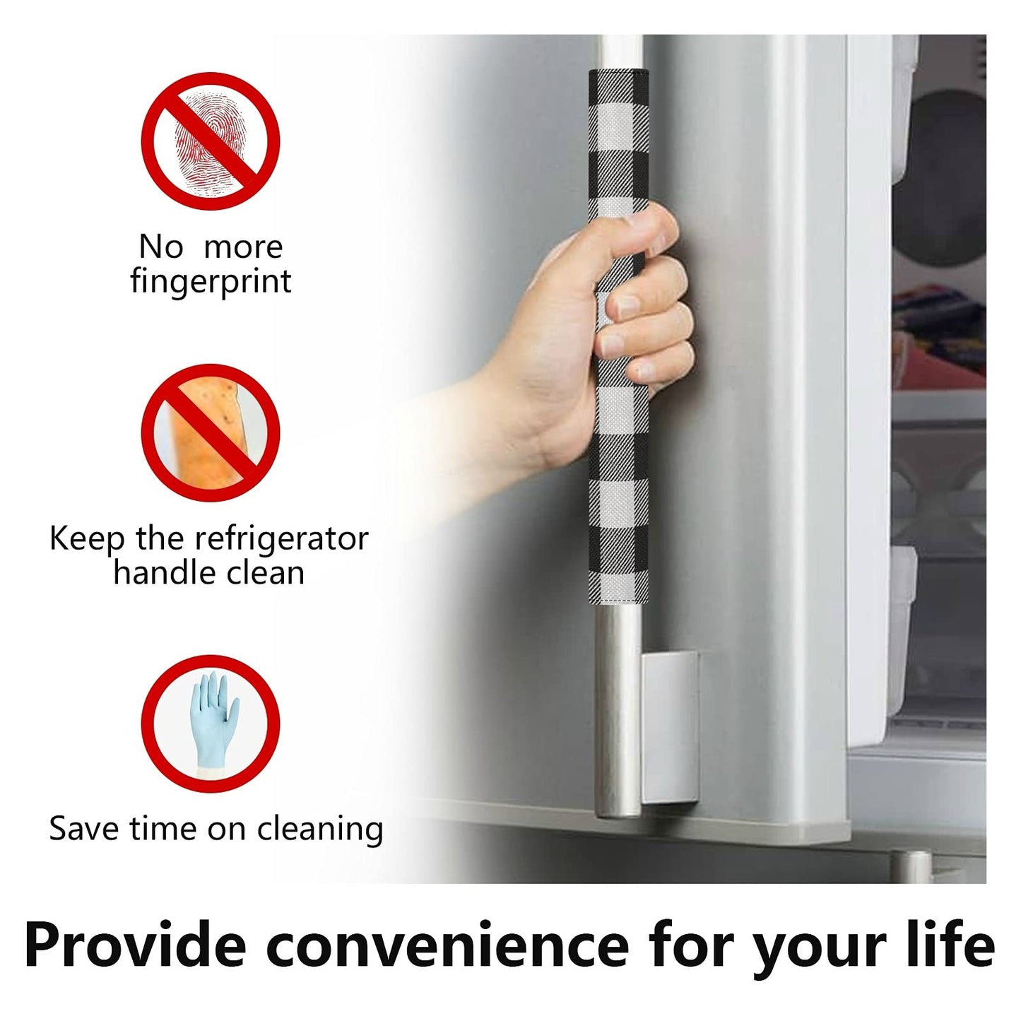 xigua 2Pcs White Black Buffalo Plaid Refrigerator Door Handle Cover Kitchen Appliance Decor Fridge Oven Dishwasher Handles Antiskid Door Knob Protector Keep Off Fingerprints