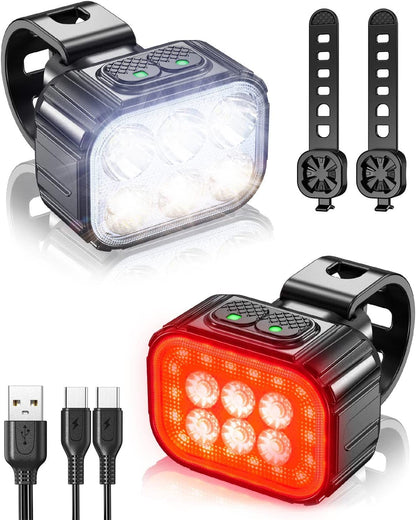 Victoper Bike Light, High Lumens Super Bright Bicycle Lite, 6+4 Modes USB Rechargeable Bike Headlight & Taillight Set, Waterproof Safety Bike Front & Rearlight for Road, Mountain, Night Riding
