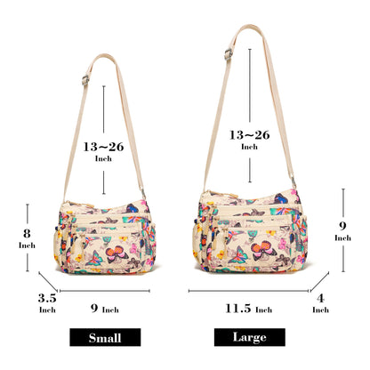 AOCINA Crossbody Bags for Women Multi Pocket Nylon Lightweight Ladies Purses Messenger Shoulder Handbags Satchel Travel Bag (Beige Butterfly)