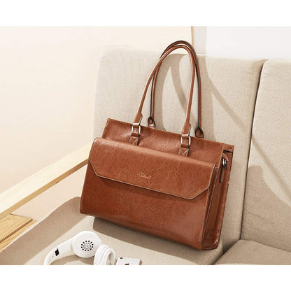 CLUCI Briefcase for Women Oil Wax Leather Vintage 15.6 Inch Laptop Business Shoulder Bag