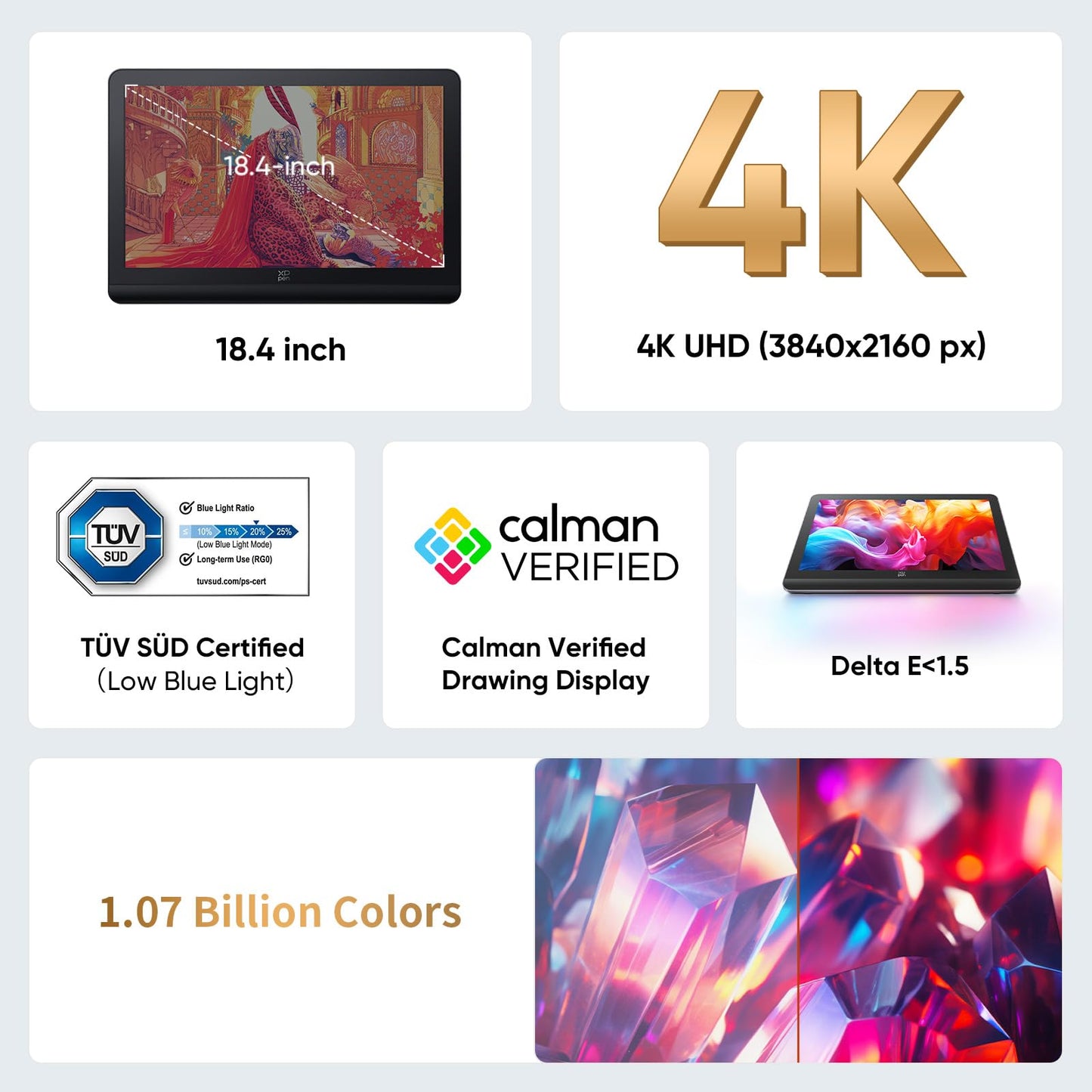 XPPen 4K UHD Artist Pro 19 Gen2 Drawing Tablet with Screen, 156% sRGB Graphic Tablet with 1.07 Billion Colors Anti-Glare Drawing Monitor with Dual 16384 Pen Pressure Stylus, Mini Keydial, 18.4"