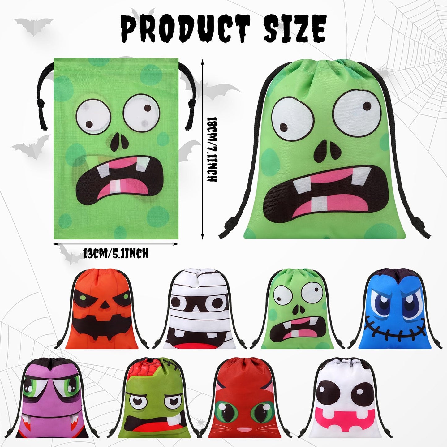 Paterr 24 Pcs Party Favor Drawstring Bags Bulk Halloween Spooky Themed Gift Pouches with Drawstring Tick or Treat Candy Goodies Treat Bags for Kids Adults Birthday Party Favor Supplies (Funny)
