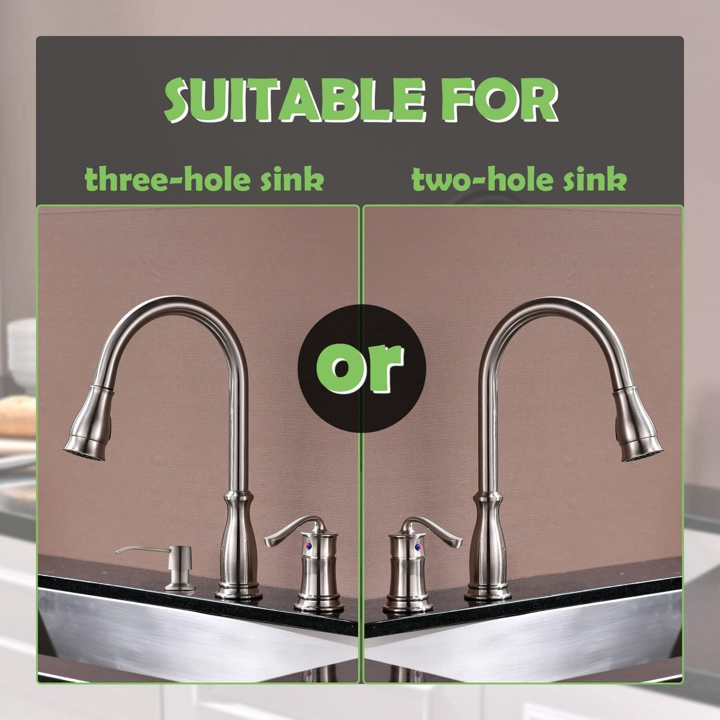 APPASO 3 Hole Kitchen Faucet with Pull Down Sprayer, Kitchen Faucets with Soap Dispenser, 3 Pieces Kitchen Sink Faucet with Separate Handle, Matte Black Kitchen Faucet 3 Hole, 218MB