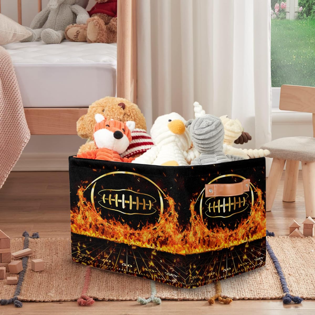 Ackutea Nursery Decor Storage Bins - Fire Football Large Collapsible Rectangle Shelf Closet Organizer Baskets for Kids Dirty Clothes, Bedroom,Bathroom,Toy Bin,Gift Basket