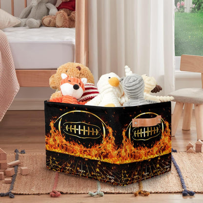 Ackutea Nursery Decor Storage Bins - Fire Football Large Collapsible Rectangle Shelf Closet Organizer Baskets for Kids Dirty Clothes, Bedroom,Bathroom,Toy Bin,Gift Basket