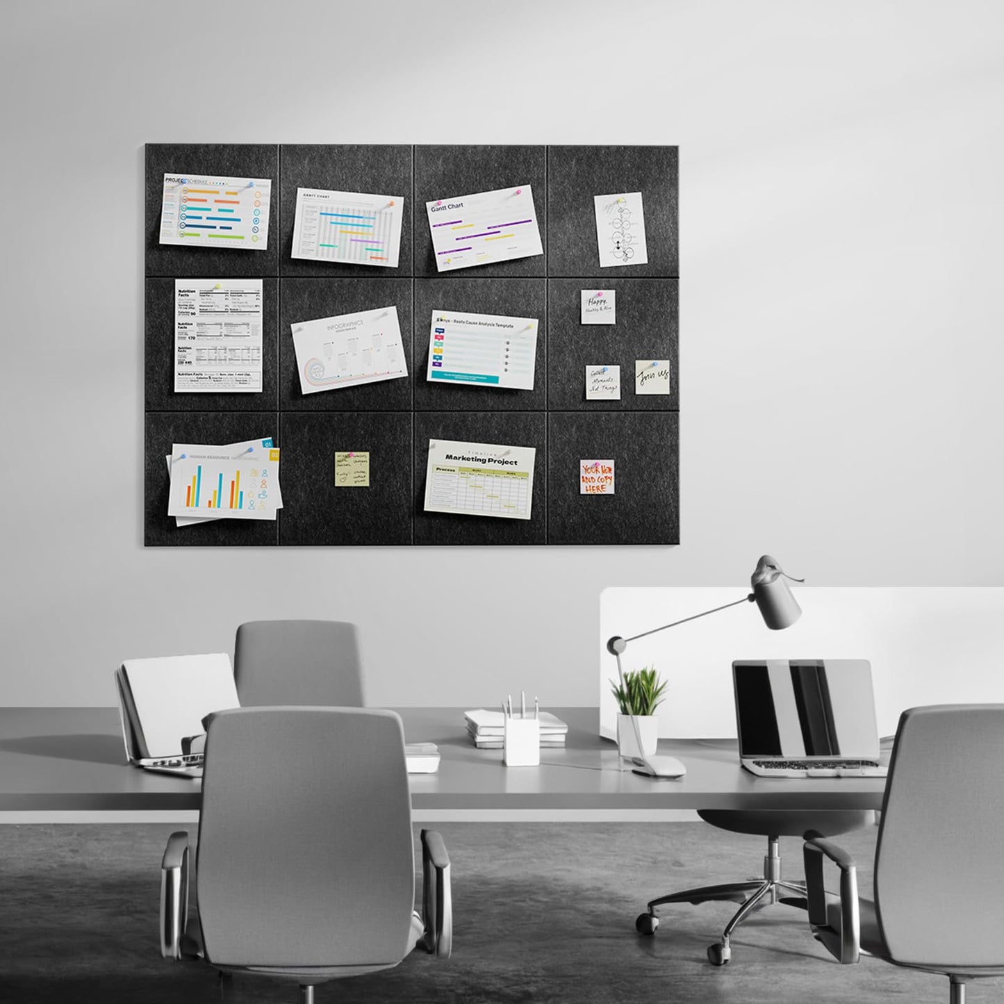 MaxGear Large Cork Board for Wall 36" x 24", Dark Gray Bulletin Board, 6 Pack Felt Wall Tiles with Pushpins, Cork Boards for Office Pin Board Tack Board Cork Boards