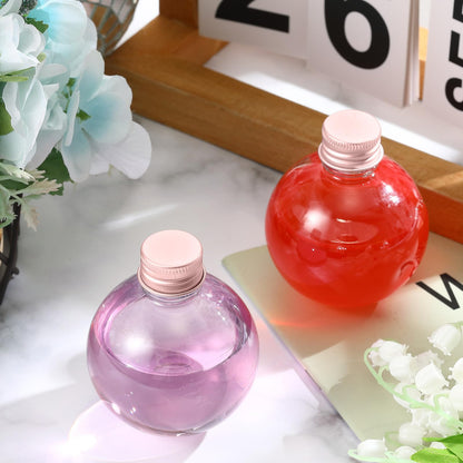 FoldTier 48 Pcs Plastic Potion Bottles with Caps 3.4 oz Round Sand Art Bottles Spherical Clear Plastic Containers Cocktail Ornament Balls for Party Favor(Rose Gold,Aluminum Cap)