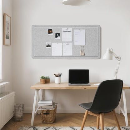 Lightomorrow Bulletin Board, 35 x 17 1/2 inches Felt Board - Decorative Pin Board, Cork Board Alternative for Wall, Foldable Self-Adhesive Vision Board Prayer Board with 20 Pushpins - Light Gray