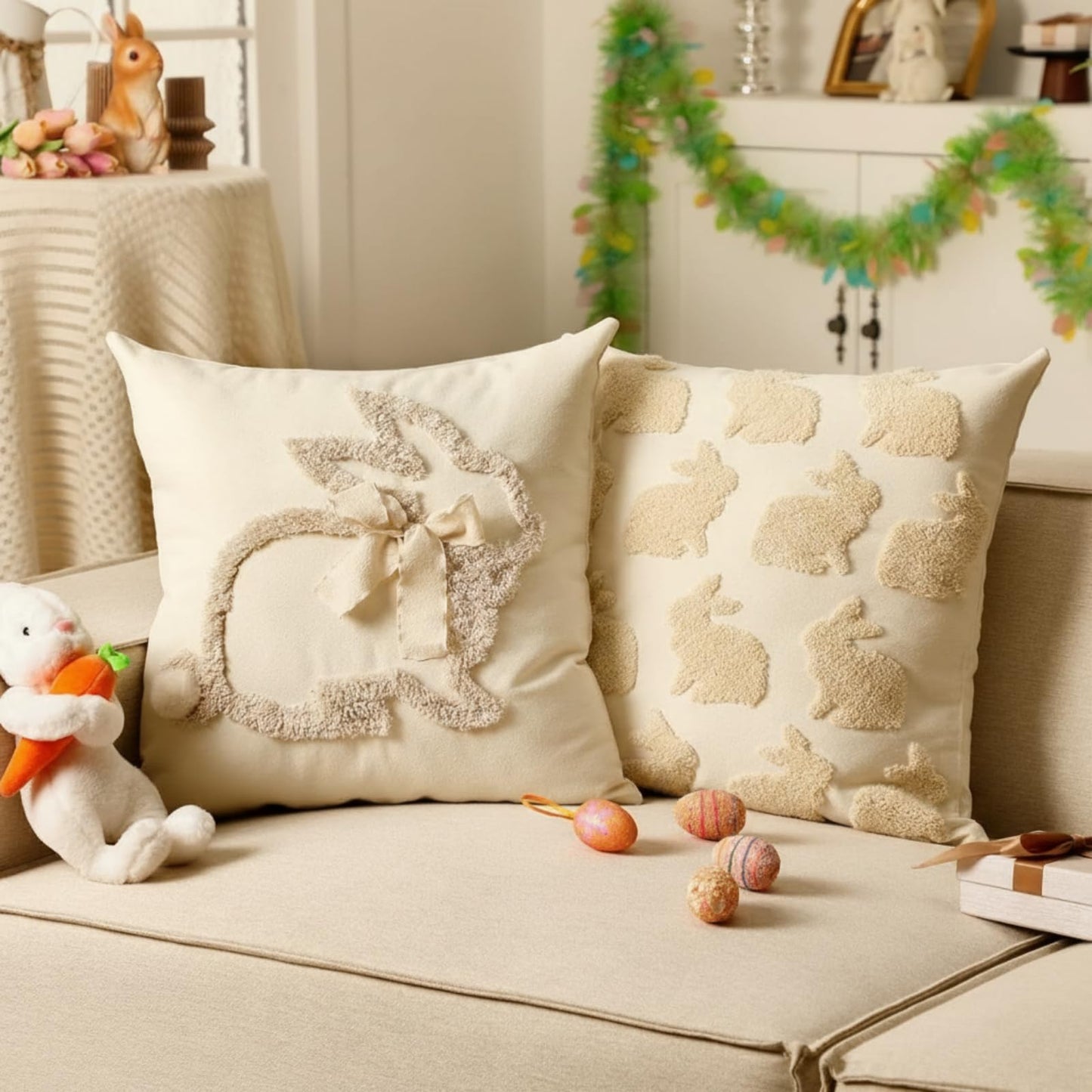 Moucuny 2 Pcs Halloween Decorations Pillow Covers 18x18 Embroidery Tufted Cute Ghost Throw Pillow Covers Halloween Embroidery Home Decoration Cotton White Pillowcases Decor for Couch Sofa Bed Bedroom