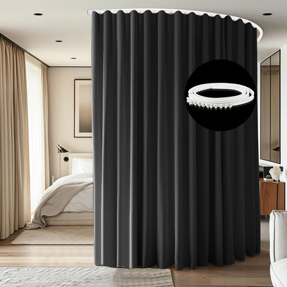 cbsroro Room Divider Ceiling Mounted Curtains Track Sets Extra Wide Blackout Curtain Flexible Tracks for Bedroom Privacy Partition Separator, 1 Panel Black Drape and White Rail, W8.3 x H8ft