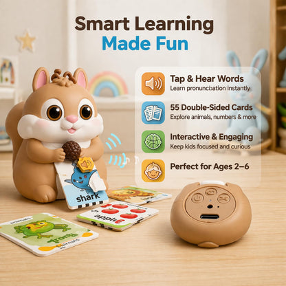 Little Squirrel Talking Pen with 55 Double-Sided Talking Flash Cards, Interactive Learning Toy for Kid, 1000+ Words, Phonics, Recording & Playback Function, Screen-Free Educational Toy for Toddlers