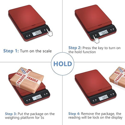 QP Shipping Scale, 86lb/0.1oz Digital Scale for Packages, Postal Scale with Hold/Tare Function, Back-lit LCD Display, Flip-up Holder, Shipping Scale for Small Business, Battery & Tape Measure Included