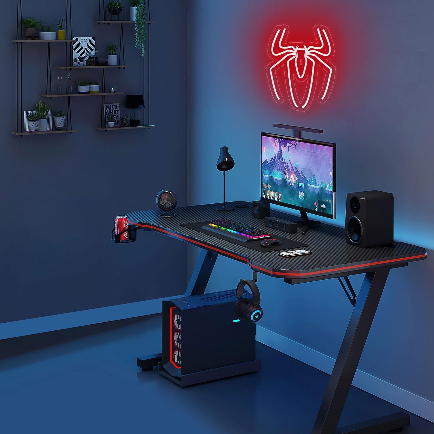 Spider Anime Room Decor Neon Sign - 9 Brightness Adjustments USB Powered Cute Spider Lamp for Boys Bedroom Wall Night Light, Happy Birthday Gift for Kids, Halloween Decoration (Red)