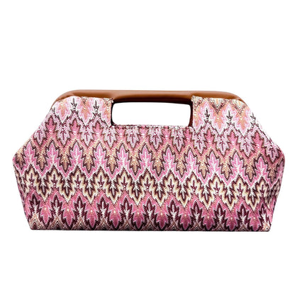 ENBEI Women's Top Handle Clutch Purse, Evening Bag with Leather-Wrapped Metal Handle, Handbag Clutch for Party & Daily Use (Pink Bohemia)