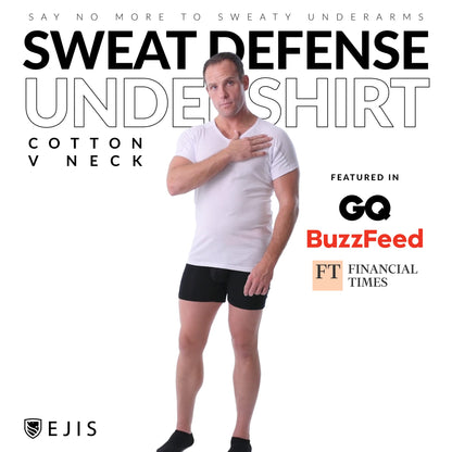 Ejis Men's Sweat Proof Undershirt, V Neck, Anti-Odor Silver, Cotton, Sweat Pads
