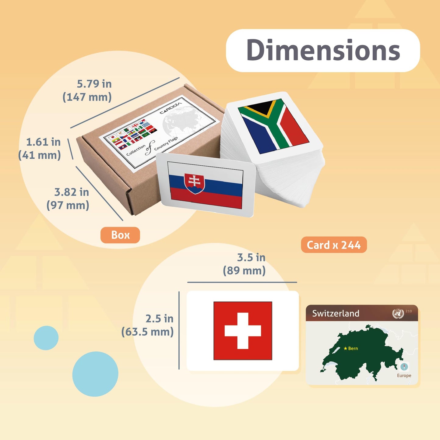 CARDDIA | Collection of Country Flags Educational Flashcards | 242 Flags with Country Names, Territory Shapes, Capitals & Continents | Durable & Portable | Perfect for Geography Gifts
