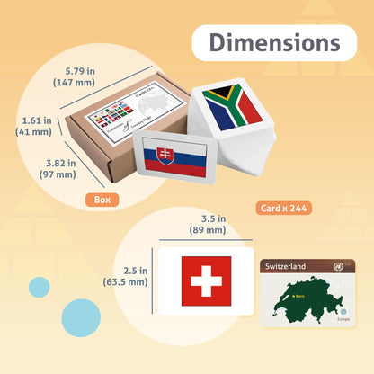 CARDDIA | Collection of Country Flags Educational Flashcards | 242 Flags with Country Names, Territory Shapes, Capitals & Continents | Durable & Portable | Perfect for Geography Gifts