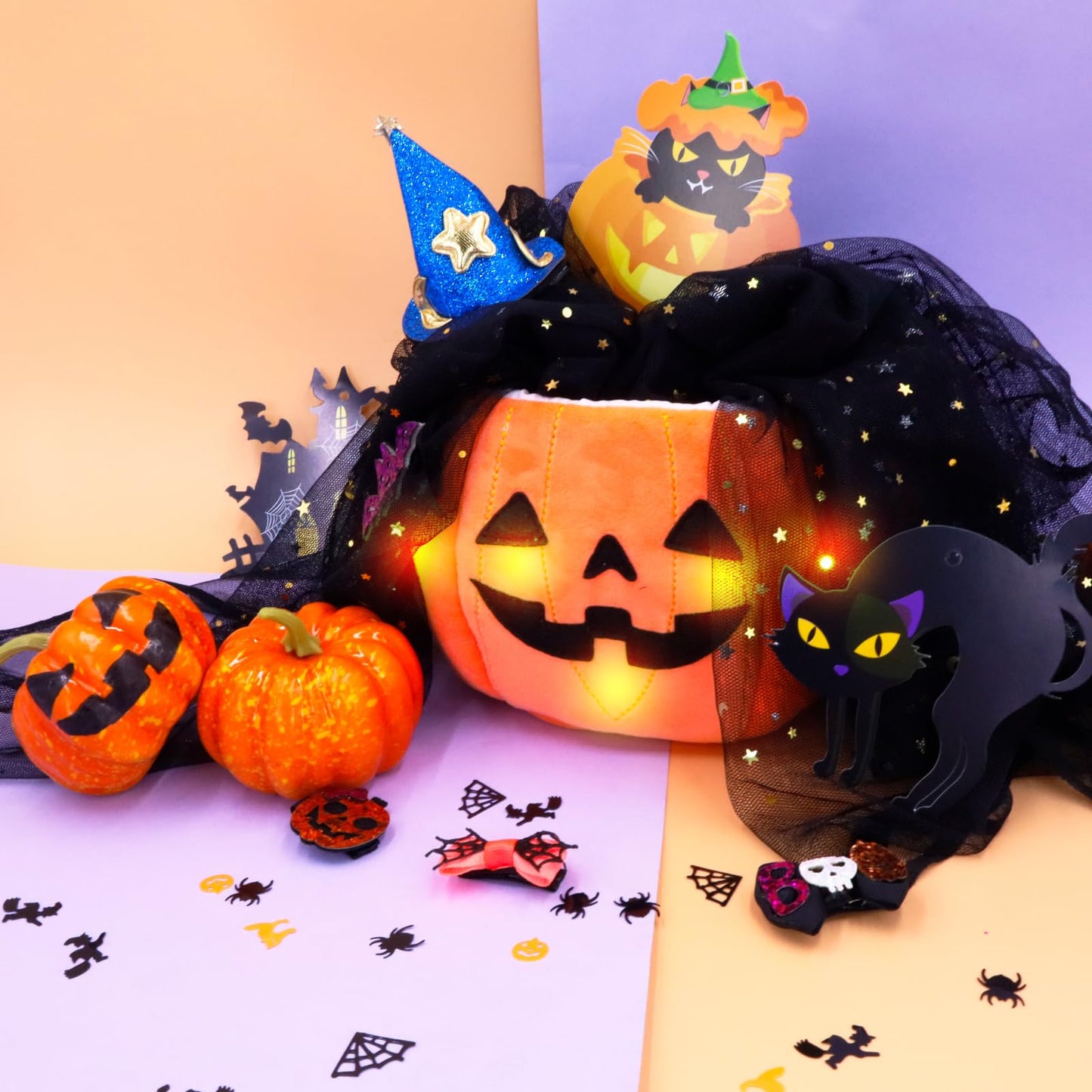 PinkSheep Halloween Trick or Treat Bucket: Light up Candy Bags for Trick or Treating Party (Pumpkin Orange)