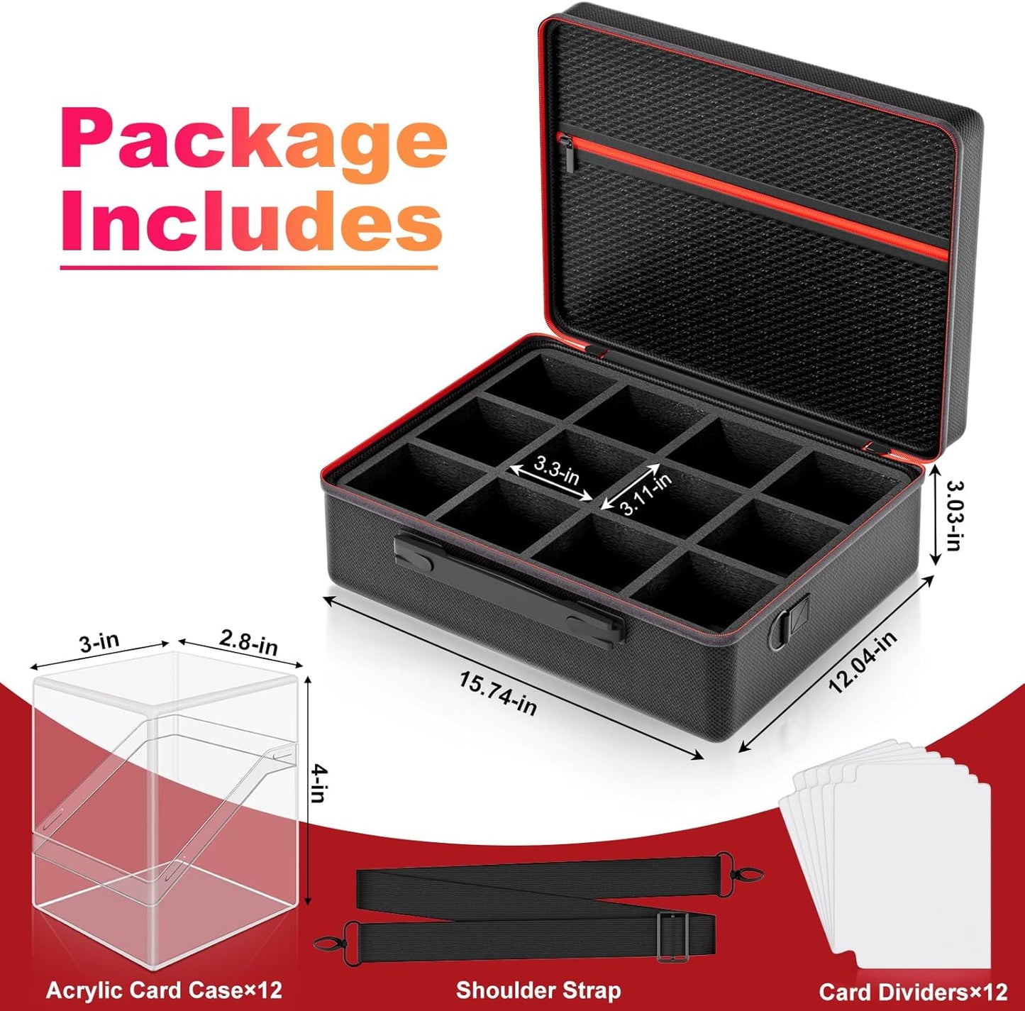 Card Deck Box with Portable Case, 12 Pack Clear Commander Deck Box with 12 Dividers, Holds 1200+ Double Sleeved Cards, Fit for MTG, YuGiOh, TCG