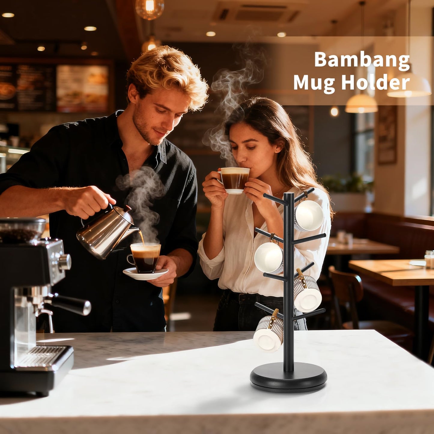 BAMBANG Mug Holder, 360° Rotating Mug Tree Holds 8 Coffee Cups, Space Saving Mug Rack with Stable Base for Kitchen Coffee Bar