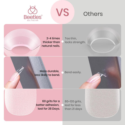 Beetles Gel Nail Kit Short Almond with Nail Dehydrator and Primer, 576Pcs Half Matte Etch-X Gel Nail Tips Solid Nail Glue Mini Nail Lamp Acrylic Nail Tips Easy DIY Nail Extension Set Gift for Women
