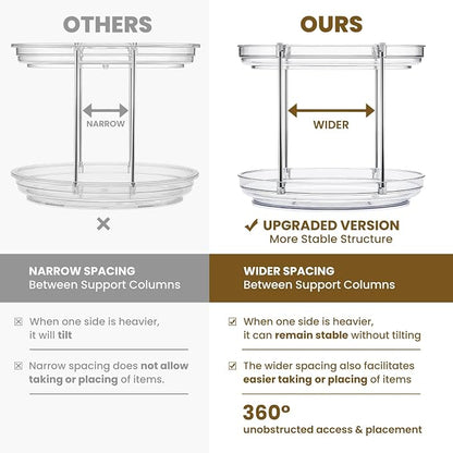 2 Set 2 Tier Non-Skid Acrylic Lazy Susan Organizer - Rotating Spice Rack - Turntable Spinning Organization for Kitchen, Pantry, Countertop, Closet, Bathroom, Vanity, Medicine Cabinet Organizing, 11''