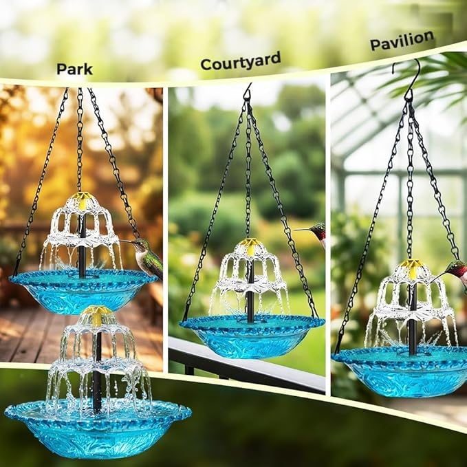 Solar Cascade Hanging Bird Bath Fountain, 2026 Upgraded Hanging Bird Bath with Flowing Water for Outdoors Garden Patio Backyard Lawn Decor (Purple)