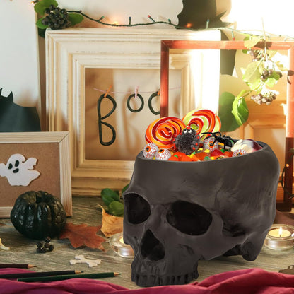 Sinromrich Skull Planter Pot for Plants - Realistic Human Skull Head Flower Pot, Halloween/Gothic Décor, Resin Planter for Succulents, Bonsai, Cactus, Home Bar, Desk, Spooky Gift Idea (Black)