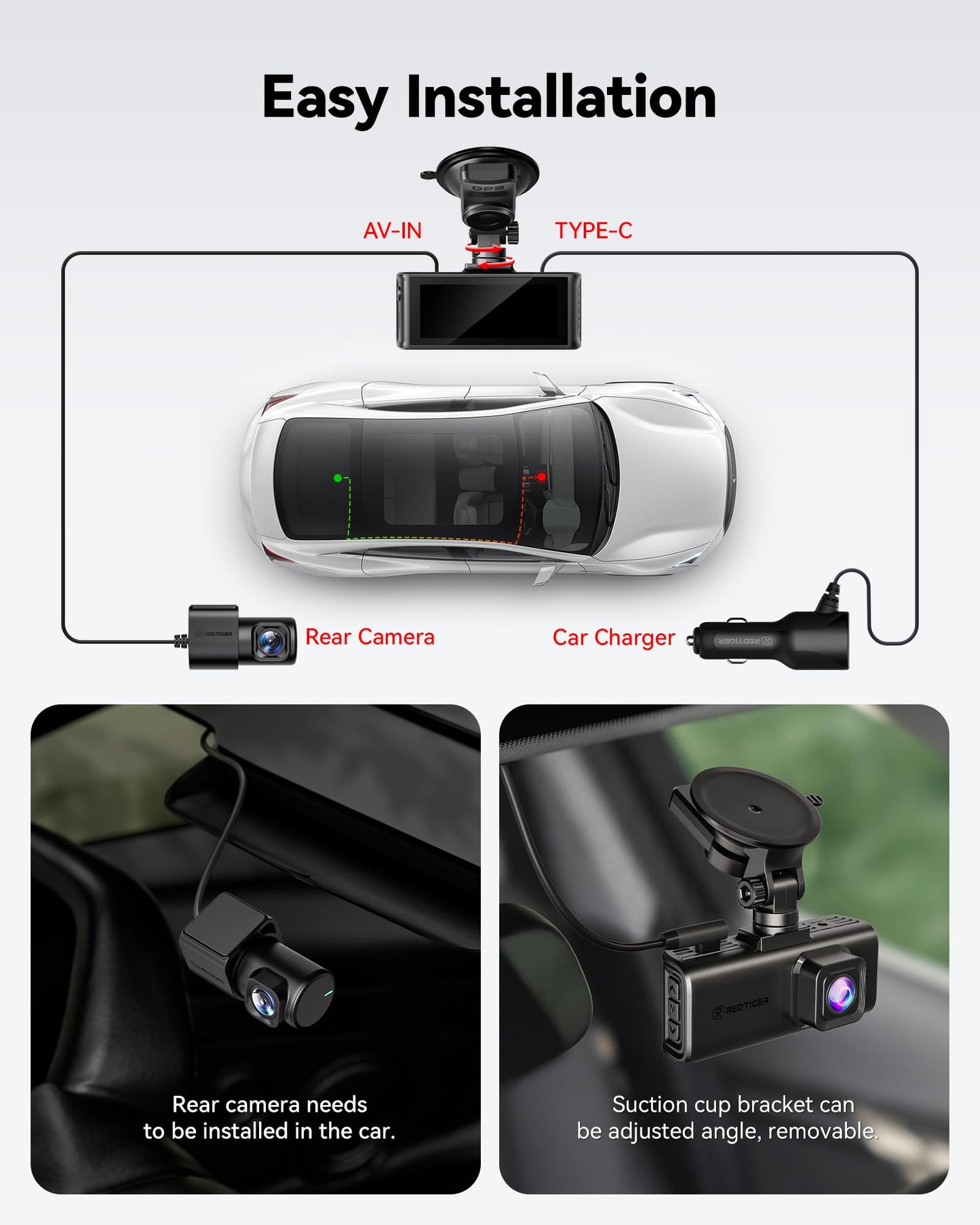 REDTIGER 4K Dash Cam Front and Rear, STARVIS 2 Sensor, Touch Screen 3.18", 128GB Card Included, Voice Control, 5.8GHz WiFi Car Dash Camera, GPS, Night Vision, Emergency Lock, Parking Mode (F7N Touch)