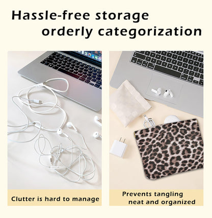 HIGH FIT Leather Pocket Cosmetic Bag for Purse,Coin Purse Lipstick Cosmetic Accessories Organizer, Travel Kit Storage Pouch,Waterproof Portable No Zipper Self-closing (Leopard print)