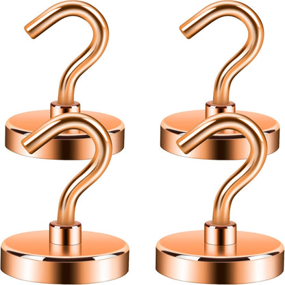 Neosmuk Magnetic Hooks Heavy Duty, Strong Magnet with Hook for Fridge, Super Neodymium Extra Strength Industrial Hooks for Hanging, Magnetic Hanger for Toolbox, Cruise, Grill(Bronze,4 Pack)