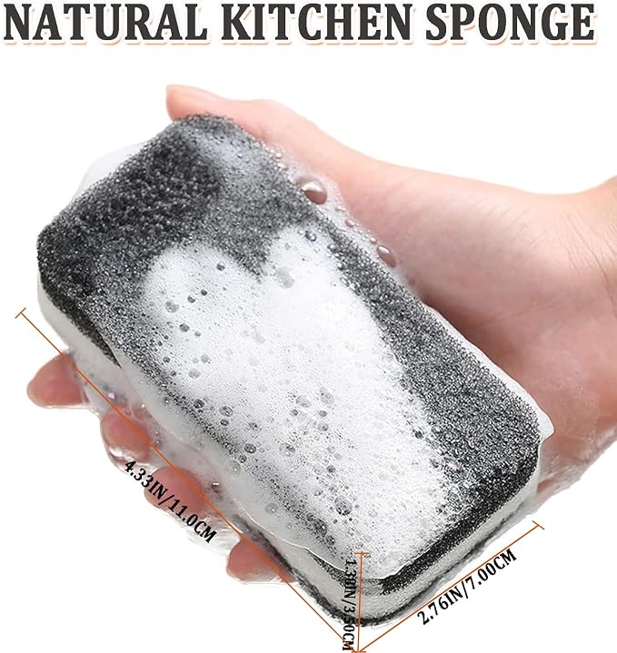 Taeku Natural Kitchen Sponge, 6 Pack Heavy Duty Scrub Cellulose Sponge Premium Multifunction Eco Friendly Cleaning Sponges for Dishes (Black)