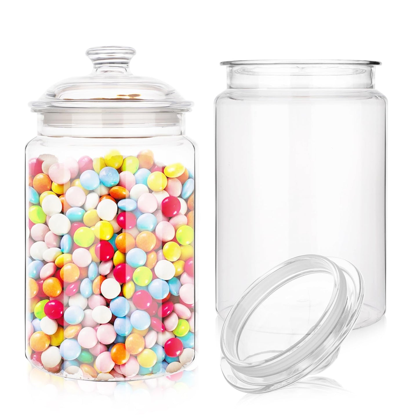 Dovesail 2 Pack 130 oz Candy & Cookie Jar Plastic Jars with Lids, Airtight Candy Jar Unbreakable, Decorative Kitchen Storage Jar, Clear Food Storage Canister for Pet Food