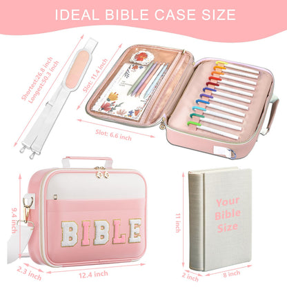 WOBAGMEN Bible Cover Case for Women,Large Leather Bible Book Covers with Bible Study Supplies, Bible Study Accessories Bible Journaling Kit,Pink Church Bag Christian Gifts for Women