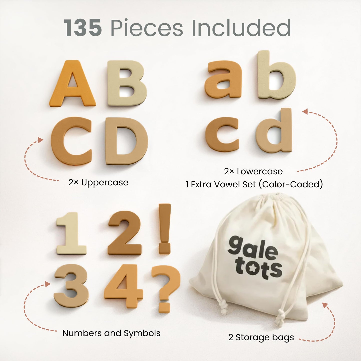 Magnetic Letters and Numbers Set for Kids – 135 PCS Alphabet Magnets for Fridge – Montessori ABC Educational Toy Gift in Neutral Aesthetic Colors by GALE TOTS