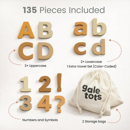 Magnetic Letters and Numbers Set for Kids – 135 PCS Alphabet Magnets for Fridge – Montessori ABC Educational Toy Gift in Neutral Aesthetic Colors by GALE TOTS