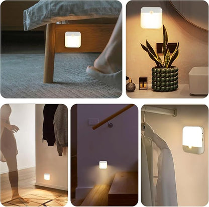 4 Pack Motion Sensor Night Light, Rechargeable Battery Night Lights Warm White, Portable Mini Motion Activated Night Light for Wall, Hallway, Kids Room, Stairway, Cabinet