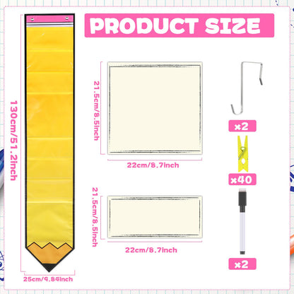 Student Behavior Chart for Classroom Management Pencil Shape Kids Track Reward Incentive Chart Hanging Creative Bulletin Board with 40 Clips for Home Preschool Daycare Back to School Teacher Supplies