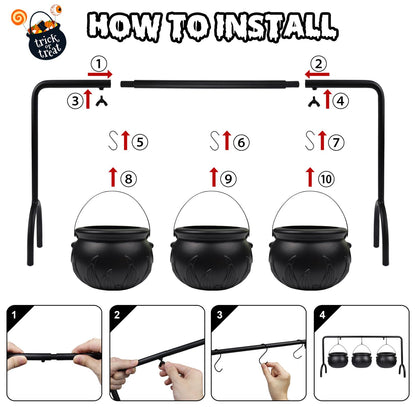 Zimati Cauldron Halloween Table Decor, 12 Pcs Large and Mini Black Plastic Hanging Cauldrons Serving Set, Spooky Witches Cauldron Candy Serving Bowls for Indoor Home Hocus Pocus Party Decorations