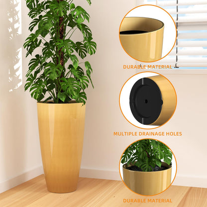QCQHDU 21 inch Tall Planters for Outdoor & Indoor Plants, 2 Pack Sturdy Plant-Flower-Tree Pots for Front Porch Patio Deck Living Room Decor, Golden