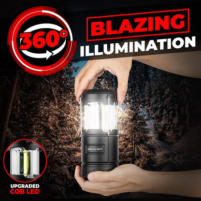GearLight Camping Lantern - 2 Portable LED Battery Powered Lantern with Magnetic Base and Foldable Hook for Emergency Use or Campsites, Essential Hurricane Survival Kit with Batteries - Black